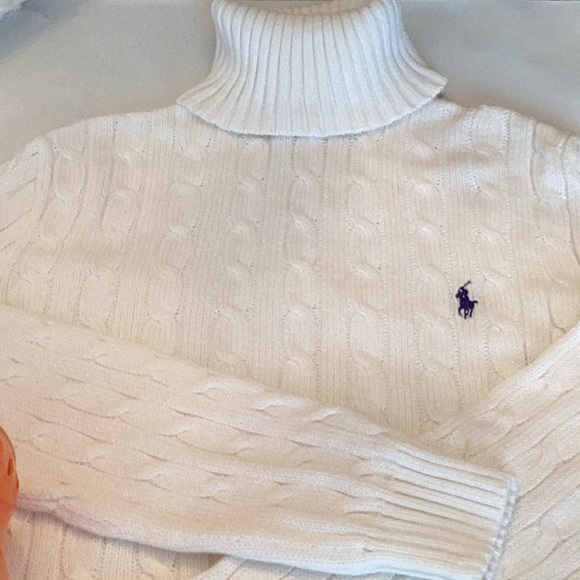 Women's White Cable Knit Turtleneck Sweater. Ralph Lauren sport - Picture 3 of 7
